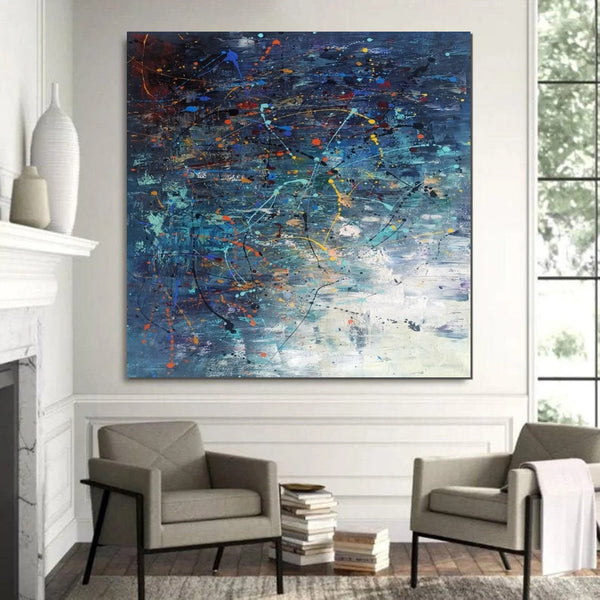 Modern Abstract Wall Art, Large Painting for Sale, Easy Painting Ideas for Living Room, Blue Acrylic Painting on Canvas, Huge Canvas Paintings-artworkcanvas